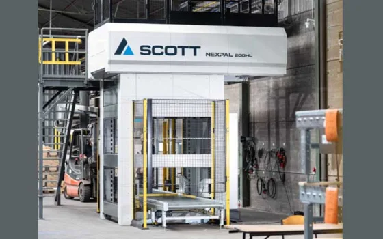 Scott Technology Addresses Factory Space Constraints with a Compact, High-Capacity Palletizer